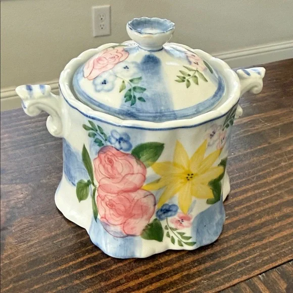 Andrea By Sadek Pink, Yellow & Blue Floral Sugar and Creamer Set - Picture 13 of 13